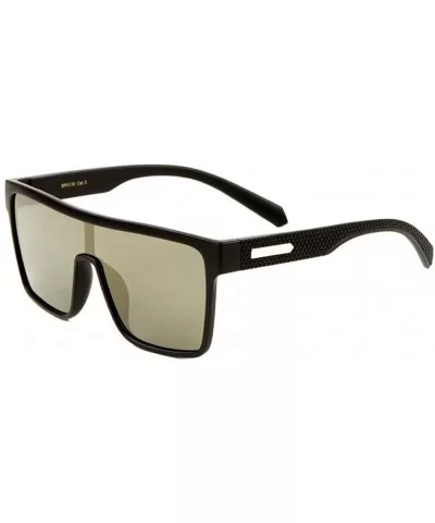 Futuristic Square Flat Top One Piece Lens Shield Polarized Sunglasses - Black & Silver Frame - CN18SDDMZCA $8.57 Wrap