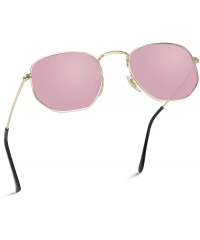 Geometric Round Gold Frame Retro Sunglasses - Gold Frame / Tinted Pink Lens - C618W6L58NU $14.15 Oversized