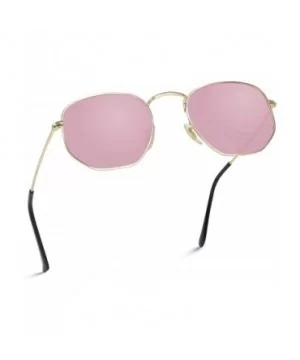 Geometric Round Gold Frame Retro Sunglasses - Gold Frame / Tinted Pink Lens - C618W6L58NU $14.15 Oversized