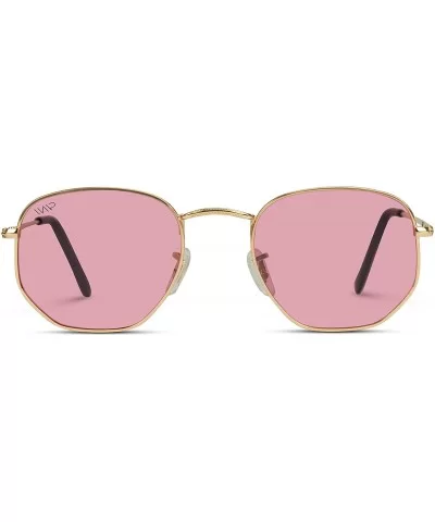 Geometric Round Gold Frame Retro Sunglasses - Gold Frame / Tinted Pink Lens - C618W6L58NU $14.15 Oversized