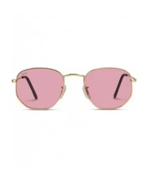 Geometric Round Gold Frame Retro Sunglasses - Gold Frame / Tinted Pink Lens - C618W6L58NU $14.15 Oversized