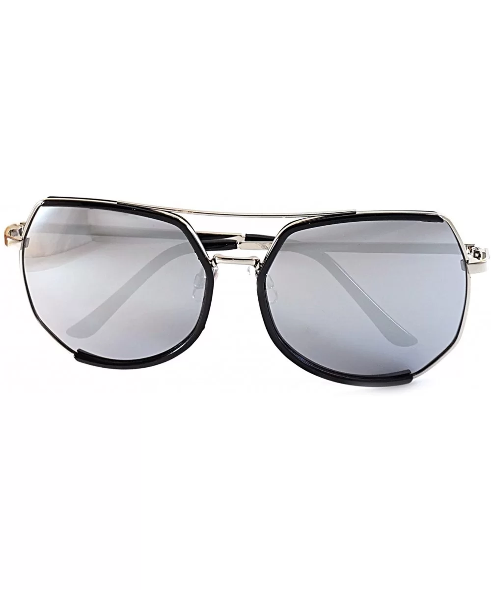 Oversize Geometric Crossbar Sunglasses Mirrored Lens A002 - Black Silver/Silver Mirror - CA1856YWGQG $11.42 Square