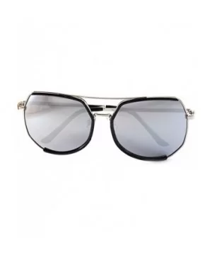 Oversize Geometric Crossbar Sunglasses Mirrored Lens A002 - Black Silver/Silver Mirror - CA1856YWGQG $11.42 Square