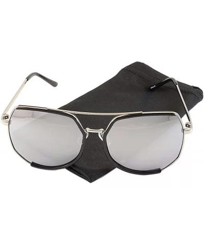 Oversize Geometric Crossbar Sunglasses Mirrored Lens A002 - Black Silver/Silver Mirror - CA1856YWGQG $11.42 Square