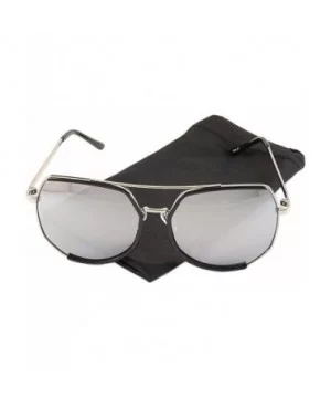 Oversize Geometric Crossbar Sunglasses Mirrored Lens A002 - Black Silver/Silver Mirror - CA1856YWGQG $11.42 Square