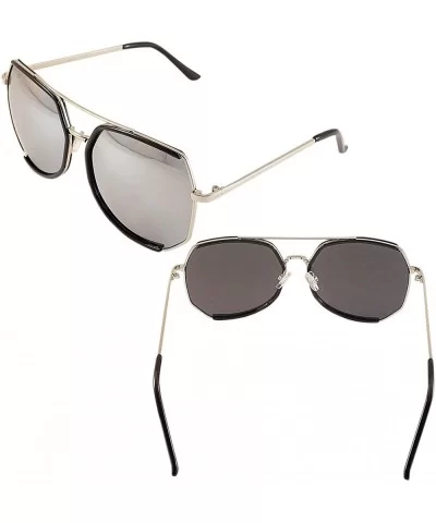 Oversize Geometric Crossbar Sunglasses Mirrored Lens A002 - Black Silver/Silver Mirror - CA1856YWGQG $11.42 Square