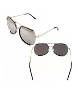 Oversize Geometric Crossbar Sunglasses Mirrored Lens A002 - Black Silver/Silver Mirror - CA1856YWGQG $11.42 Square