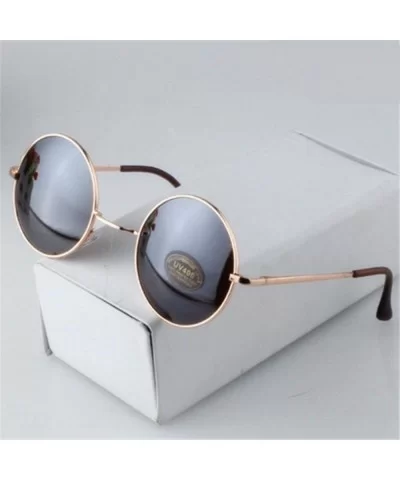 Vintage Round Sunglasses Women Sun Glasses Gold Alloy Circle Men Feminine Goggles - Black - CC197Y7RWNH $22.45 Goggle