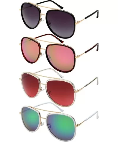 Modern Aviator Sunglasses w/Color Mirrored Lens 541059-REV - Gold+black - C312LX2PYT7 $6.77 Aviator