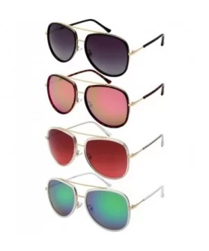 Modern Aviator Sunglasses w/Color Mirrored Lens 541059-REV - Gold+black - C312LX2PYT7 $6.77 Aviator