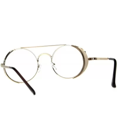 Steampunk Side Cover Clear Lens Glasses Round Metal Flat Top Bridge UV 400 - Gold - CG18C0HM3TC $9.93 Round