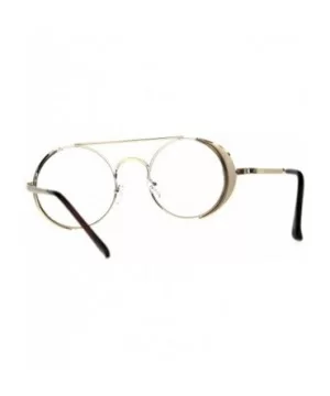 Steampunk Side Cover Clear Lens Glasses Round Metal Flat Top Bridge UV 400 - Gold - CG18C0HM3TC $9.93 Round