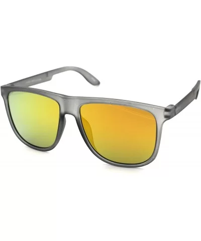 Mens Minimal Matte Sport Flat Top Rectangular Horn Sunglasses - Slate Orange Mirror - C618UXZNLL4 $5.70 Rectangular