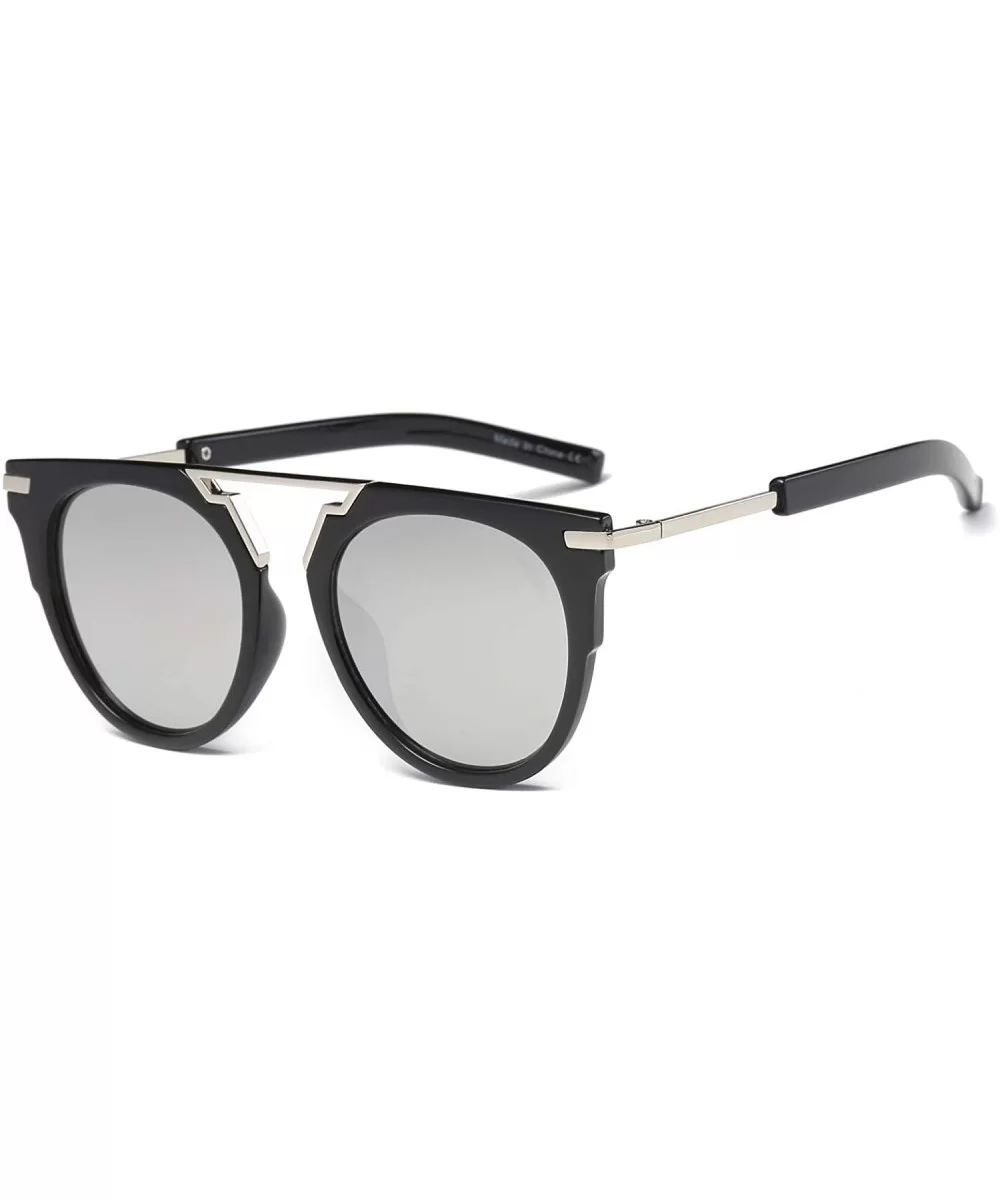 The perfect blend of edgy and feminine - these double-bridged round Sunglasses - Grey - CS18WU0ICTO $12.77 Goggle