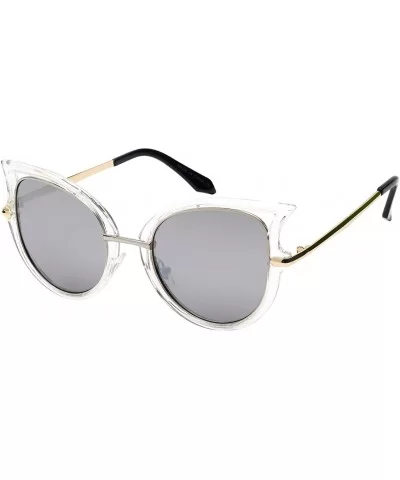 Chic Cut-Out Cat Eye Sunnies With Color Mirror Lens 32163-REV - Clear - C412IK3V239 $7.78 Oversized