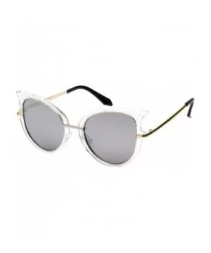 Chic Cut-Out Cat Eye Sunnies With Color Mirror Lens 32163-REV - Clear - C412IK3V239 $7.78 Oversized