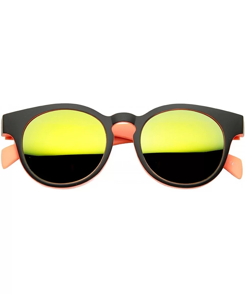 Mod Fashion Two-Tone Flash Mirror Lens Round Horn Rimmed Sunglasses - Black-orange Sun - C111XOOBXD9 $5.42 Round