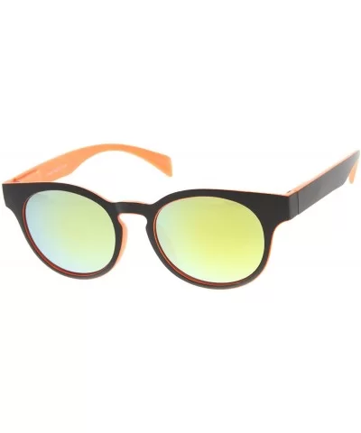 Mod Fashion Two-Tone Flash Mirror Lens Round Horn Rimmed Sunglasses - Black-orange Sun - C111XOOBXD9 $5.42 Round