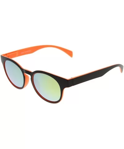 Mod Fashion Two-Tone Flash Mirror Lens Round Horn Rimmed Sunglasses - Black-orange Sun - C111XOOBXD9 $5.42 Round