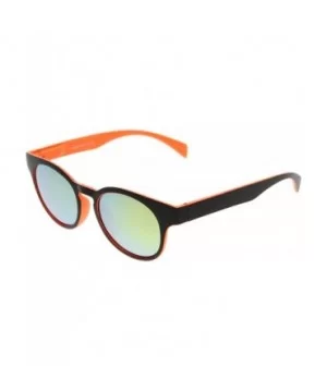 Mod Fashion Two-Tone Flash Mirror Lens Round Horn Rimmed Sunglasses - Black-orange Sun - C111XOOBXD9 $5.42 Round