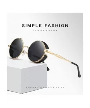 2020 new round frame polarizer retro fashion classic punk sunglasses unisex - Gold Grey - CR190GWTHH8 $11.44 Rectangular