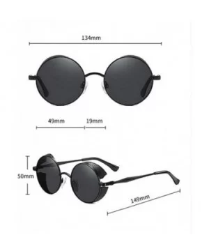 2020 new round frame polarizer retro fashion classic punk sunglasses unisex - Gold Grey - CR190GWTHH8 $11.44 Rectangular