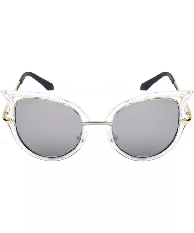 Chic Cut-Out Cat Eye Sunnies With Color Mirror Lens 32163-REV - Clear - C412IK3V239 $7.78 Oversized