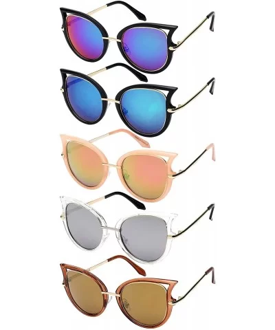 Chic Cut-Out Cat Eye Sunnies With Color Mirror Lens 32163-REV - Clear - C412IK3V239 $7.78 Oversized