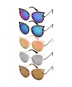 Chic Cut-Out Cat Eye Sunnies With Color Mirror Lens 32163-REV - Clear - C412IK3V239 $7.78 Oversized