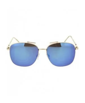 Womens Fashion Sunglasses Chic Designer Style Square Shades UV 400 - Gold (Blue Mirror) - C218WU6NTSK $6.96 Square