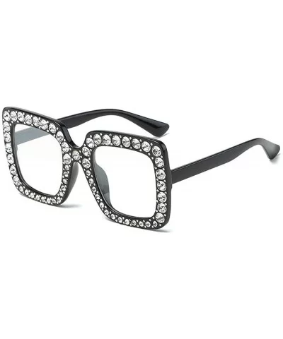 Extra Large Squared Elton Crystal Sunglasses Bling Rhinestone Concert Glasses - Black Frame Clear White Lenses - CE18ANRLO8T ...