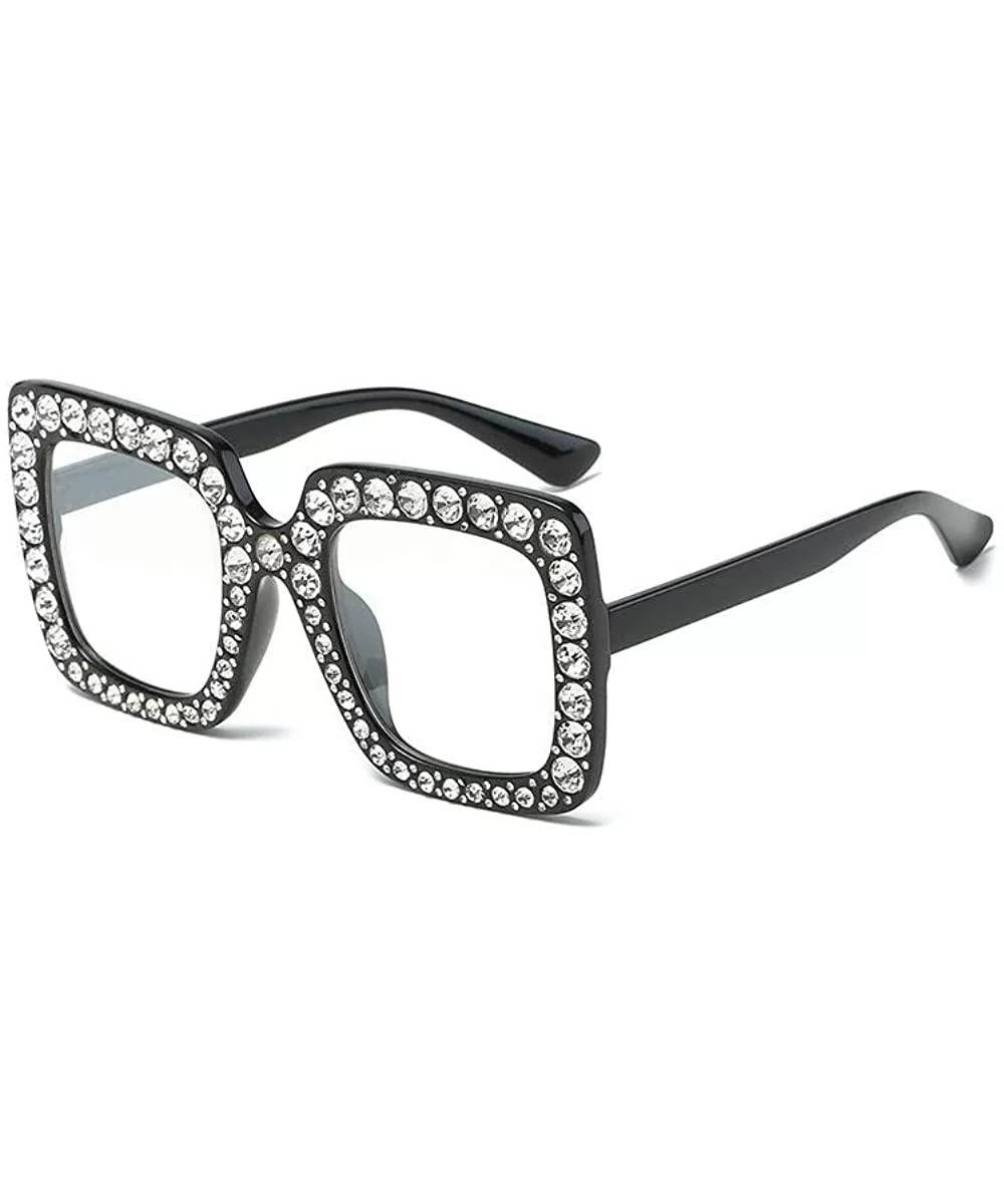 Extra Large Squared Elton Crystal Sunglasses Bling Rhinestone Concert Glasses - Black Frame Clear White Lenses - CE18ANRLO8T ...