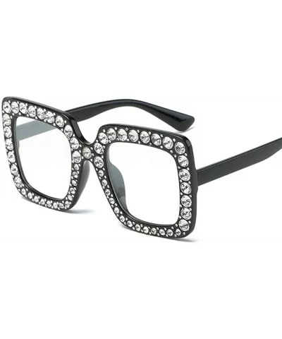 Extra Large Squared Elton Crystal Sunglasses Bling Rhinestone Concert Glasses - Black Frame Clear White Lenses - CE18ANRLO8T ...