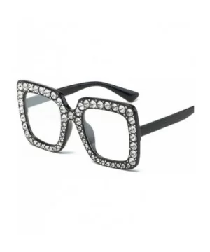 Extra Large Squared Elton Crystal Sunglasses Bling Rhinestone Concert Glasses - Black Frame Clear White Lenses - CE18ANRLO8T ...