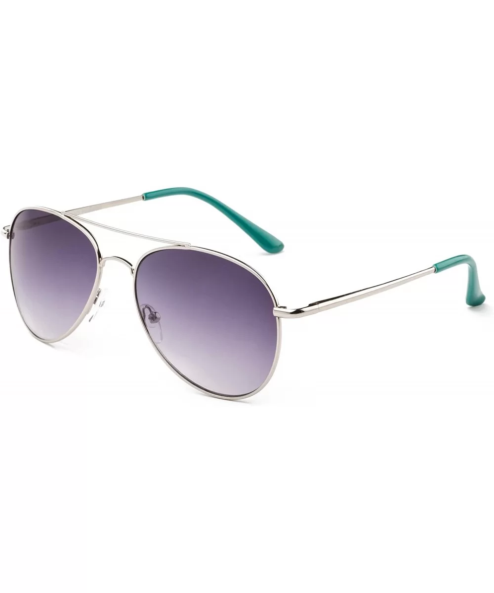 "Classik" Classic Pilot Style Sunglasses with Gradient Lenses - Silver/Teal - CY12MF2ZNDV $7.68 Aviator