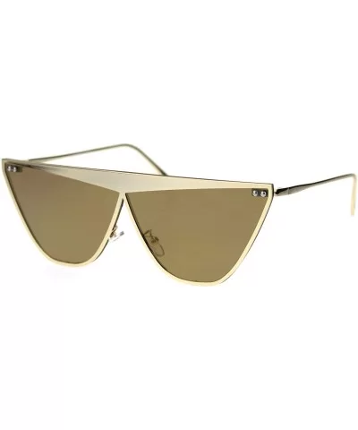 Womens Metal Rim Flat Top Cat Eye Retro Goth Sunglasses - Gold Solid Brown - CU18TT7RTIQ $9.58 Cat Eye