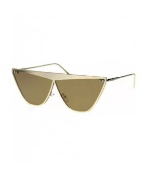 Womens Metal Rim Flat Top Cat Eye Retro Goth Sunglasses - Gold Solid Brown - CU18TT7RTIQ $9.58 Cat Eye