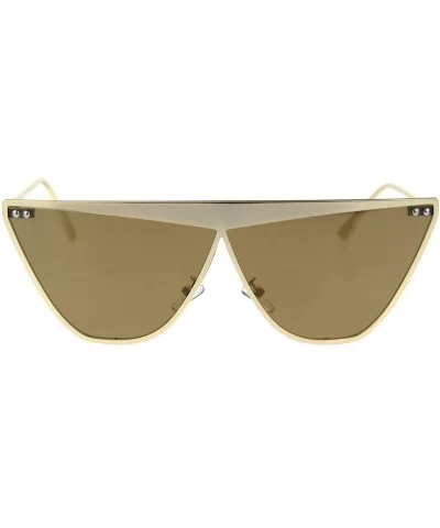 Womens Metal Rim Flat Top Cat Eye Retro Goth Sunglasses - Gold Solid Brown - CU18TT7RTIQ $9.58 Cat Eye