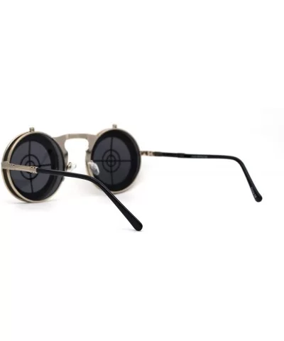 Steam Punk Flip Up Hipster Pimp Metal Rim Round Circle Lens Sunglasses - Gold Black - CM1987IXEAH $7.13 Round