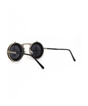 Steam Punk Flip Up Hipster Pimp Metal Rim Round Circle Lens Sunglasses - Gold Black - CM1987IXEAH $7.13 Round