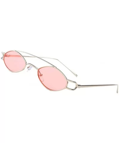 Vintage Womens Mens Metal Oval Sunglasses Glasses Shades Eyewear - Silver Frame Light Powder - CG18TDKA2LZ $11.99 Oval