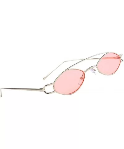 Vintage Womens Mens Metal Oval Sunglasses Glasses Shades Eyewear - Silver Frame Light Powder - CG18TDKA2LZ $11.99 Oval