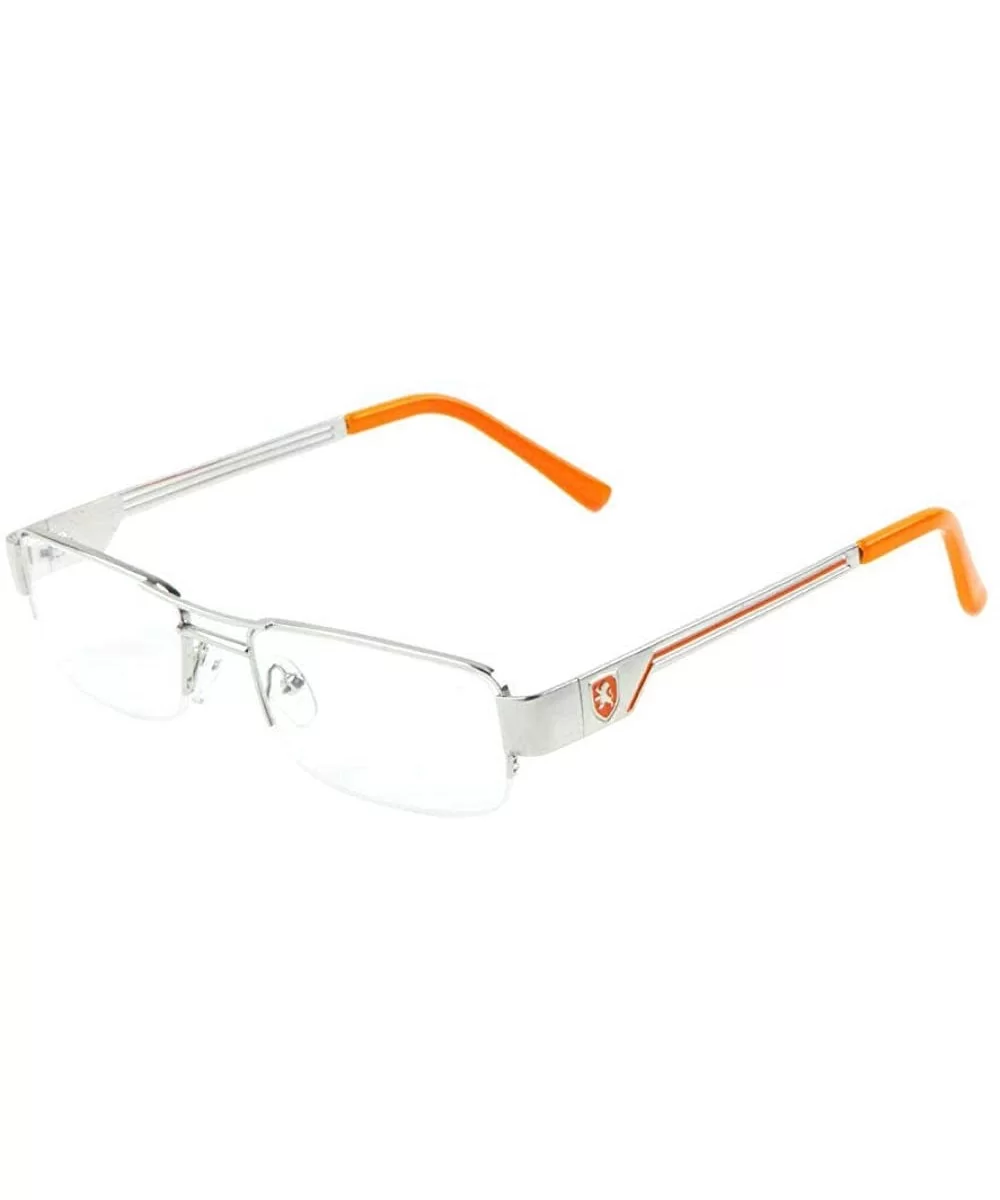 Khan Slim Half Rim Rectangular Luxury Sunglasses Clear Lenses - Silver Metallic & Orange Frame - CT18X00XUTN $7.76 Rectangular