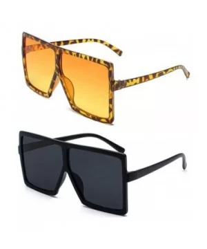 Oversized Square Sunglasses for Women Trendy Flat Top Fashion Shades - Black+all Leopard - CB19DW4KT04 $8.88 Square