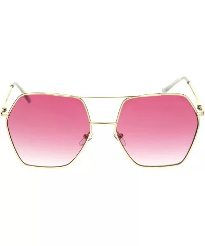 Octagonal Double Bridge Metal Rim Gradient Retro Sunglasses - Gold Pink - CO18RSY85A2 $11.41 Oversized