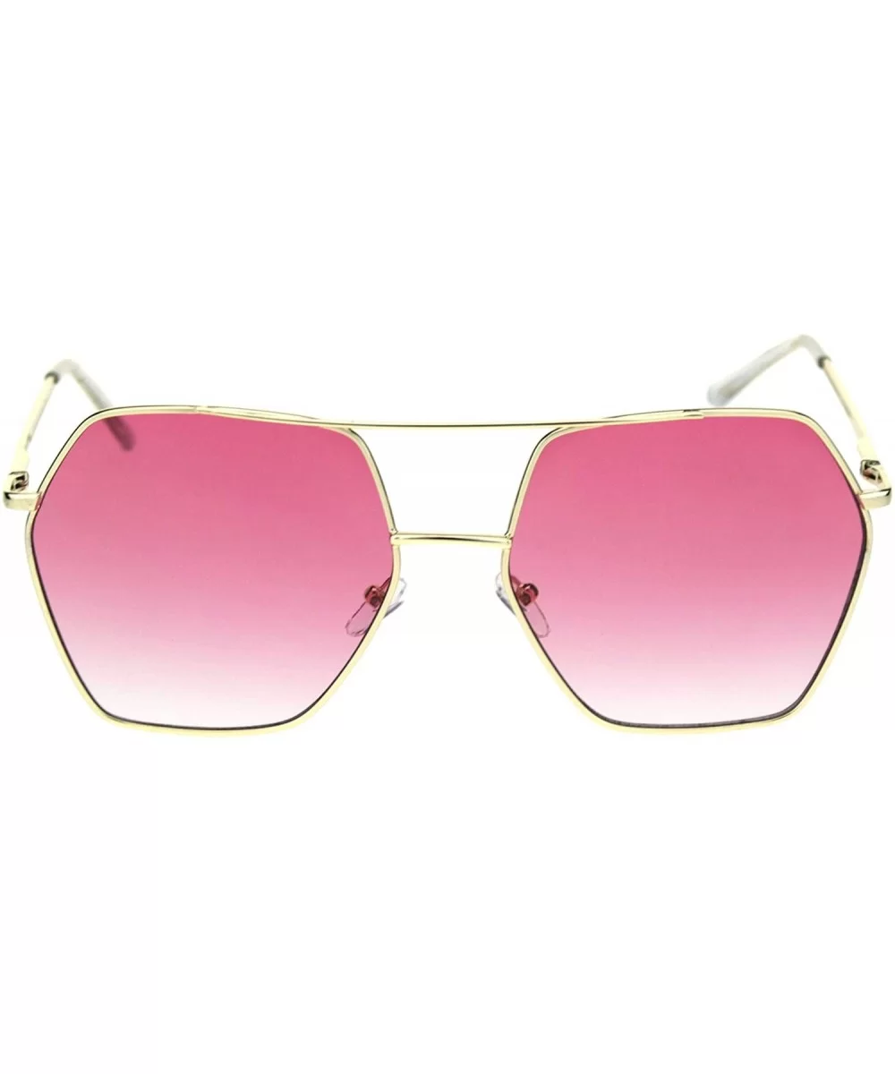 Octagonal Double Bridge Metal Rim Gradient Retro Sunglasses - Gold Pink - CO18RSY85A2 $11.41 Oversized