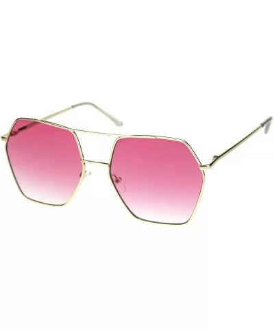 Octagonal Double Bridge Metal Rim Gradient Retro Sunglasses - Gold Pink - CO18RSY85A2 $11.41 Oversized