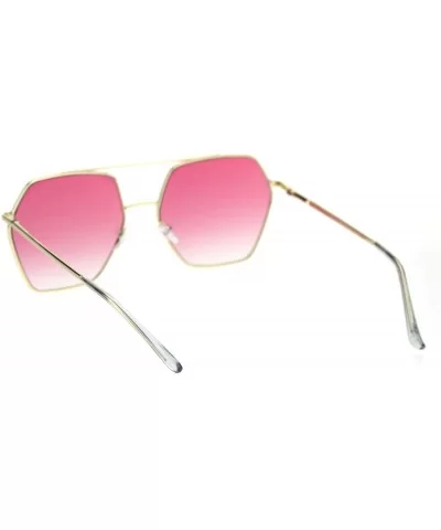 Octagonal Double Bridge Metal Rim Gradient Retro Sunglasses - Gold Pink - CO18RSY85A2 $11.41 Oversized