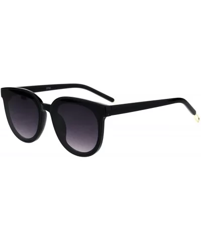 Womens Boyfriend Style Chic Panel Lens Horn Rim Plastic Sunglasses - Black Smoke - CY18GM22WS0 $7.75 Rectangular