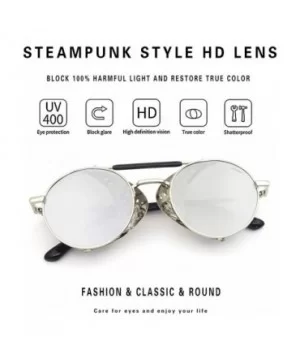 Women Men Round Sunglasses Retro Vintage Steampunk Style Mirror Reflective Circle lens - CX1903EEK7H $14.39 Sport